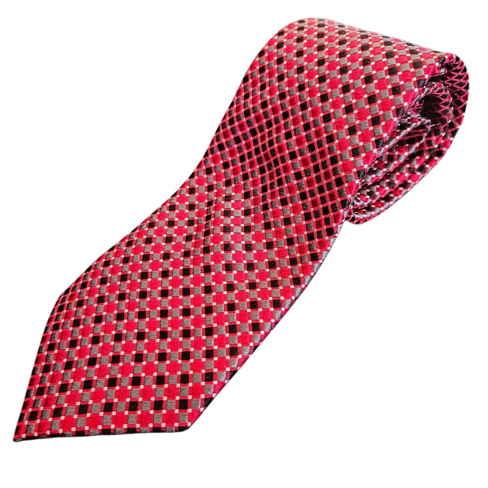 Donald J. Trump Signature Collection Men's Red Silk Necktie 58x3.5 Geometric‎